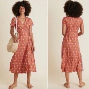 Marine Layer Rust Palm-Print Wrap Maxi Dress